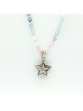 Long rainbow, precious gem and sterling silver necklace